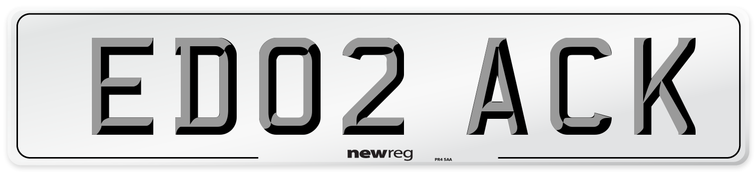 ED02 ACK Number Plate from New Reg